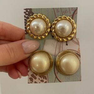 Vintage Gold and Faux Pearl Earrings Set